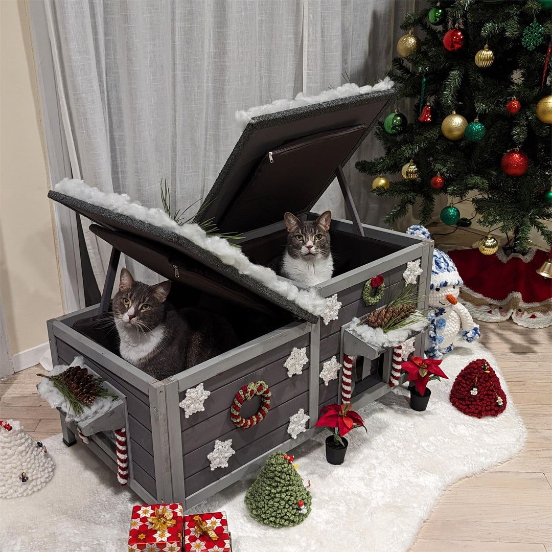MEDEHOO Outdoor Cat House Insulated Feral Kitty Shelter with Liner Weatherproof Cat Condo for Winter AIR93-IN-WM