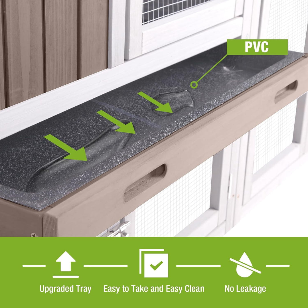 MEDEHOO Outdoor Rabbit Hutch with No-Leak Plastic Tray, Expandable Chicken Coop, Large Run Space for Bunny, Guinea Pig, Duck, and Small Animals AIR02-B-G11-WM