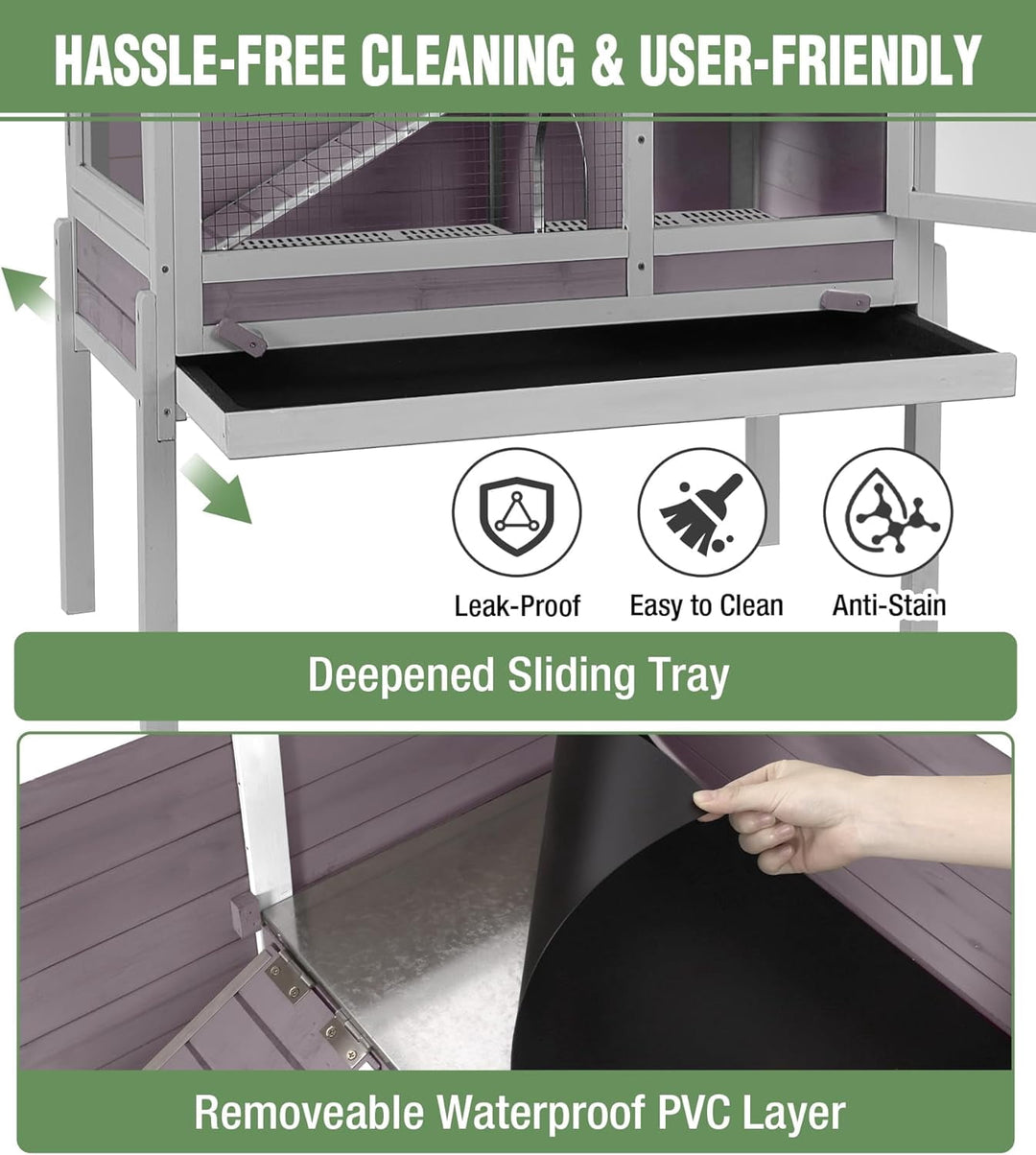 MEDEHOO Guinea Pig Cage Indoor Rabbit Hutch with Chew-Proof Edges - Grey