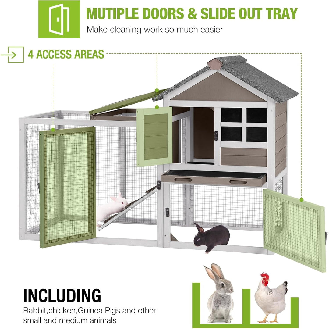 BUTINGLALE Rabbit Hutch Chicken Coop Expandable Indoor Bunny Cage Outdoor Guinea Pig Cage with Run 51.6" L, Brown XZ7002-B-N-WM