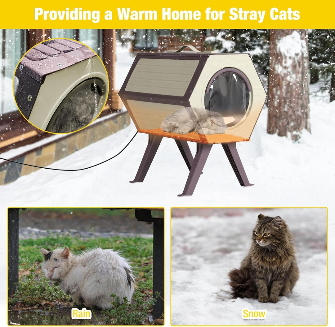 MEDEHOO Outdoor Indoor Heated Cat House with Heater, Combined Cat Condo with Adjustable Temperature and Time, Insulated Feral Cat Shelter with Escape Door for Winter Weatherproof (4 Set)