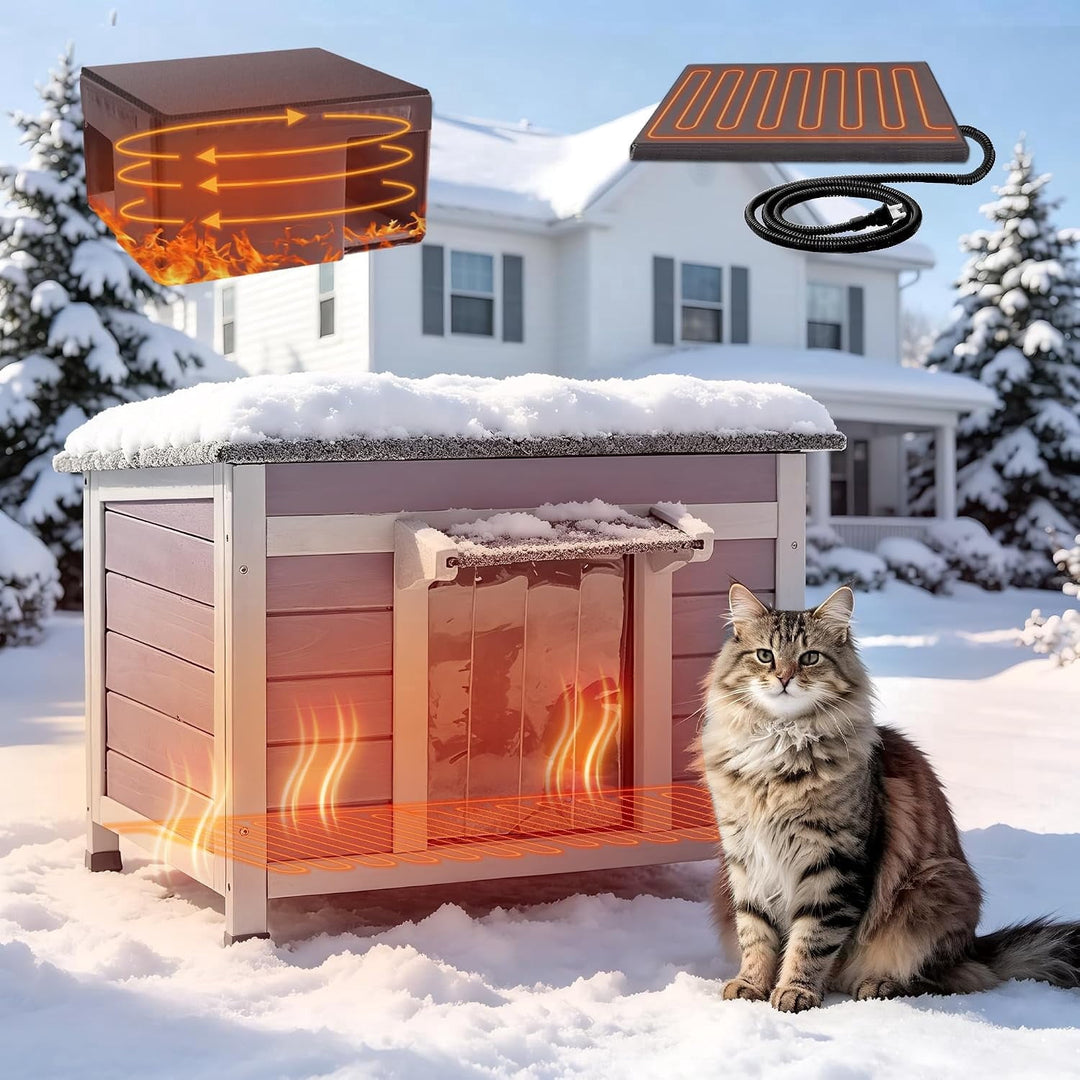 MEDEHOO Heated Outdoor Cat House with Heater and Insulated Liner Weatherproof Insulated Feral Cat Shelter for Winter AIR12-IN-HP-WM