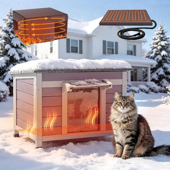 MEDEHOO Heated Outdoor Cat House with Heater and Insulated Liner Weatherproof Insulated Feral Cat Shelter for Winter AIR12-IN-HP-WM