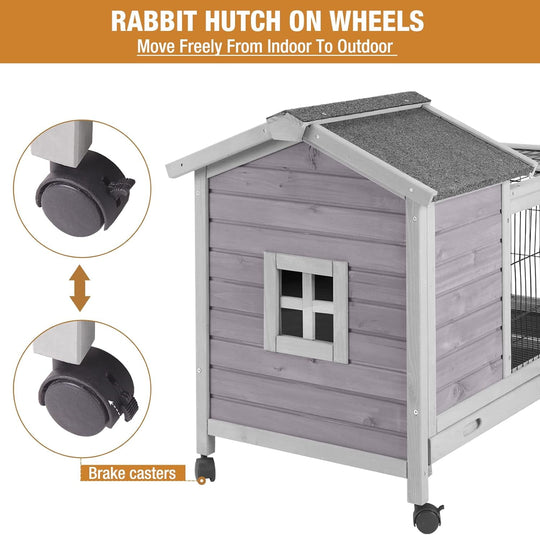MEDEHOO Rabbit Hutch Indoor Outdoor Bunny Cage Upgrade Large Space for Rabbit,Guinea Pig,Bunny and Other Small Animals,On Wheels Move Easily. AIR68-J