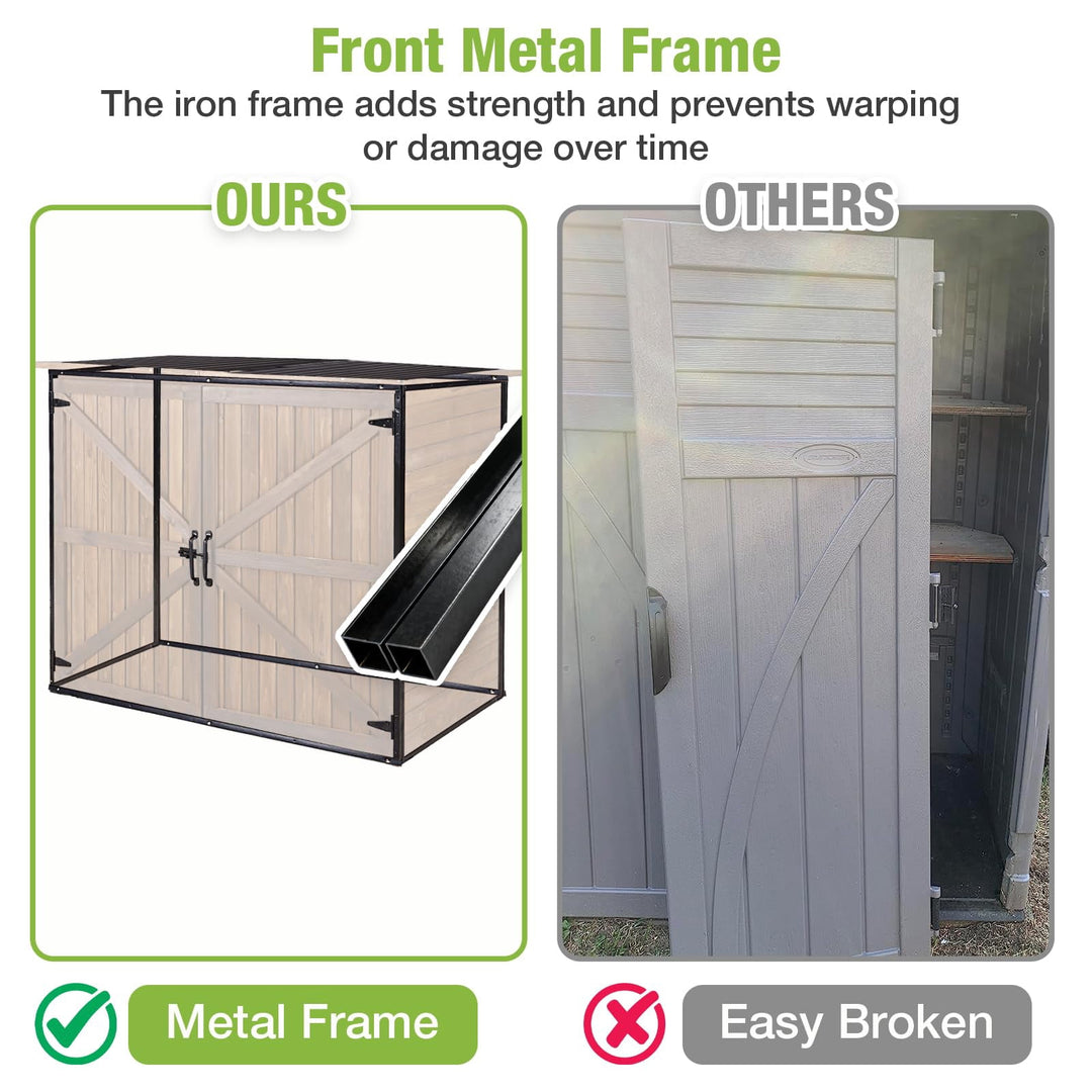 MEDEHOO Outdoor Storage Shed with Metal Frame, Weatherproof  Garden Trash Can Storage Cabinet with Adjustable Shelves &amp; Removable Floor for Garbage, Gardening Tools &amp; Accessories