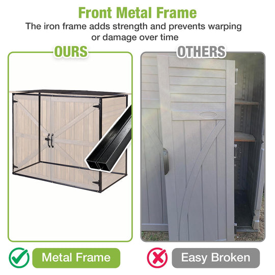 MEDEHOO Outdoor Storage Shed with Metal Frame, Weatherproof  Garden Trash Can Storage Cabinet with Adjustable Shelves &amp; Removable Floor for Garbage, Gardening Tools &amp; Accessories