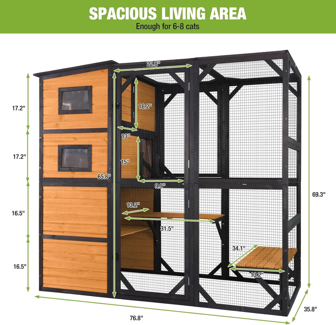 MEDEHOO Cat Catio 70" Large Cat House wih 4 Tiers Kitty Enclosure Attach to Window, Waterproof Kitty Shelter