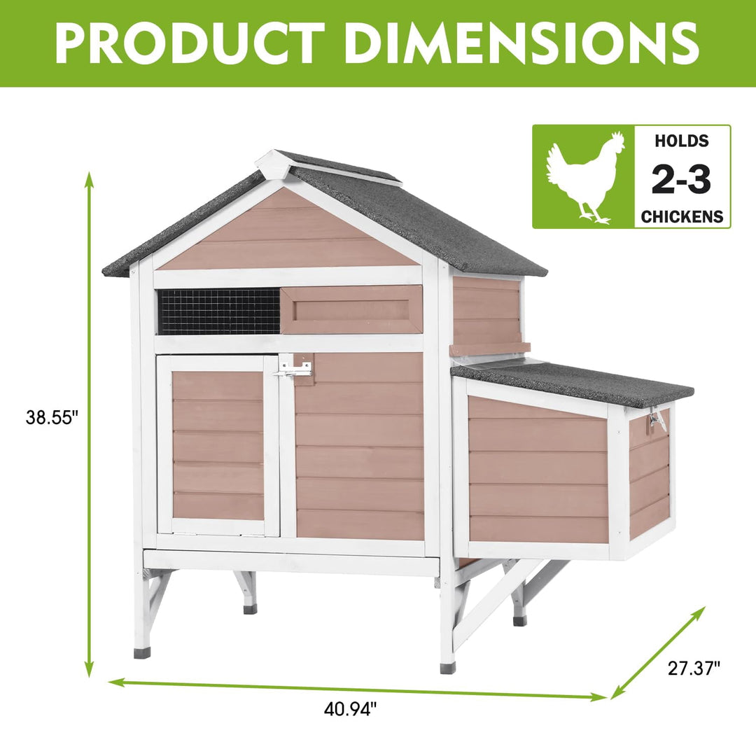 MEDEHOO Chicken Coop for 2 Chickens Outdoor, Small Wooden Chicken House with Expandable Run, Nesting Box &amp; Pull-Out Tray, Backyard Poultry Coop for Hens Quail AIR7020-W-SA-WM