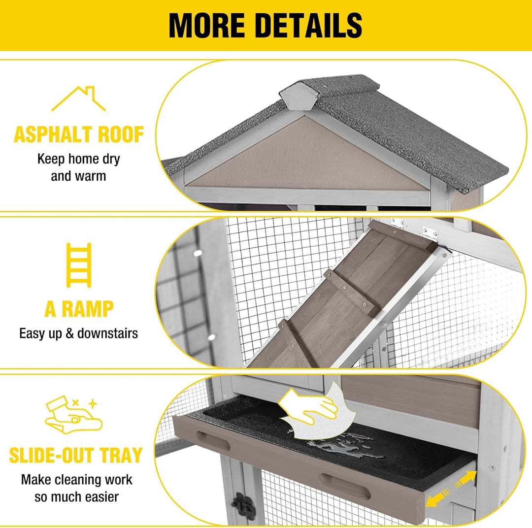 MEDEHOO Rabbit Hutch Indoor Bunny Cage Outdoor with Run Chicken Coop Guinea Pig House with Waterproof Asphalt Roof,No Leakage Pull Out Tray