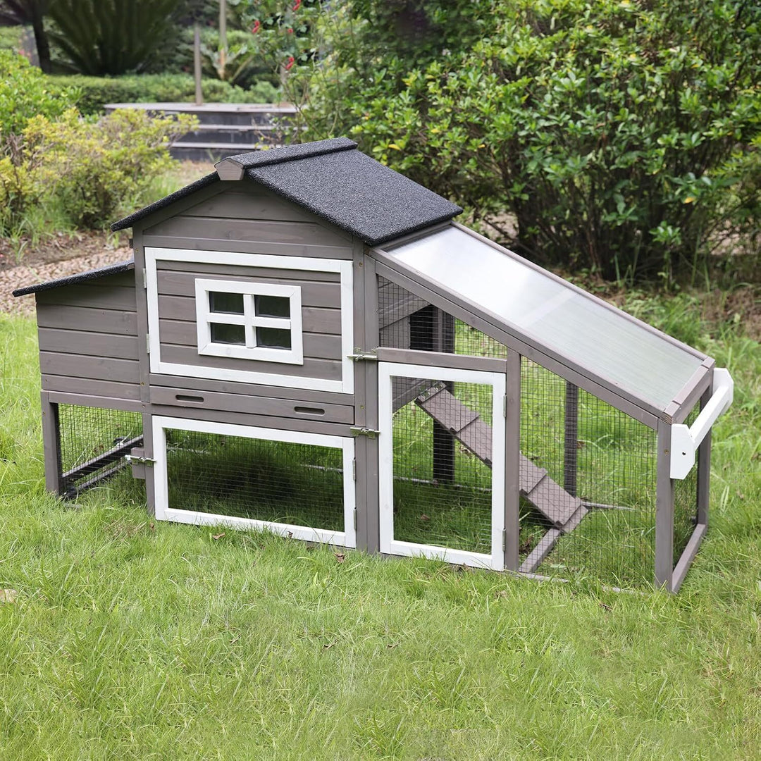 MEDEHOO Mobile Chicken Coop with Wheels Expandable Chicken Tractor Outdoor Hen House for 2-4 Chickens 67.3" L(Brown) AIR23-C-AA-WM