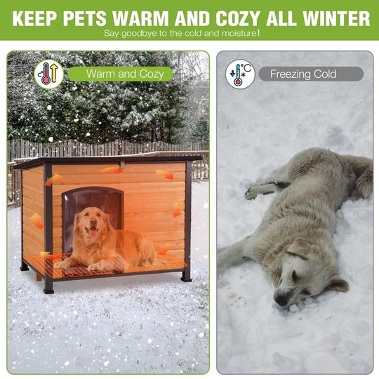 MEDEHOO Large Heated Dog House Outdoor Dog House Insulated Weatherproof Dog Kennel with Safe Heating Pad, Thermal Liner, Chew-Proof Metal Frame for Medium to Large Dog Breeds, 33.5" L×22" D×25.2" H