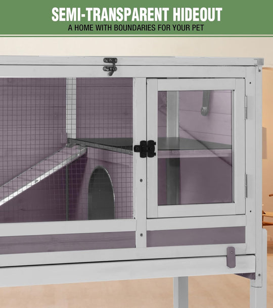 MEDEHOO Guinea Pig Cage Indoor Rabbit Hutch with Chew-Proof Edges - Grey