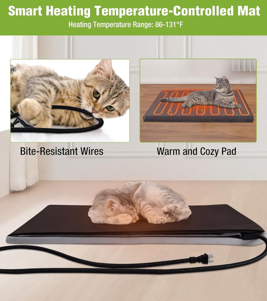 MEDEHOO Heated Outdoor Cat House with Heating Pad &amp; Insulated Liner, Bite-Resistant Wire, Weatherproof Insulated Feral Cat Shelter for Winter AIR12-HP-AD-WM