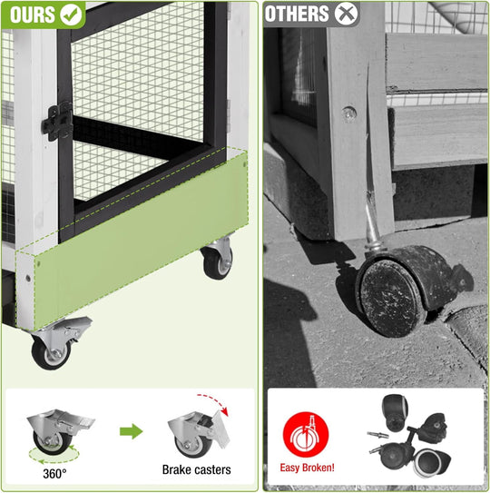 MEDEHOO Rabbit Hutch Indoor Rabbit Cage with Wheels Outdoor Bunny House 2 Story Guinea Pig Cage with Leakproof Tarp Roof Black