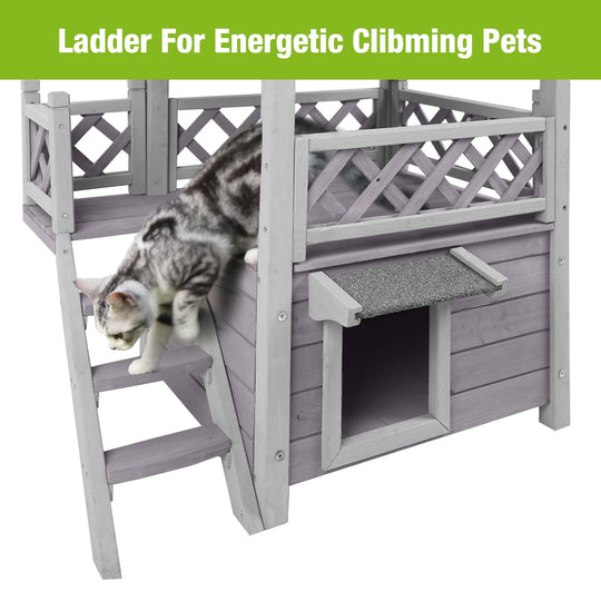 BUTINGLALE Cat House Outdoor Weatheproof Feral Cat Shelter Wooden Cat Condos for Winter Large Balcony AIR09-N1