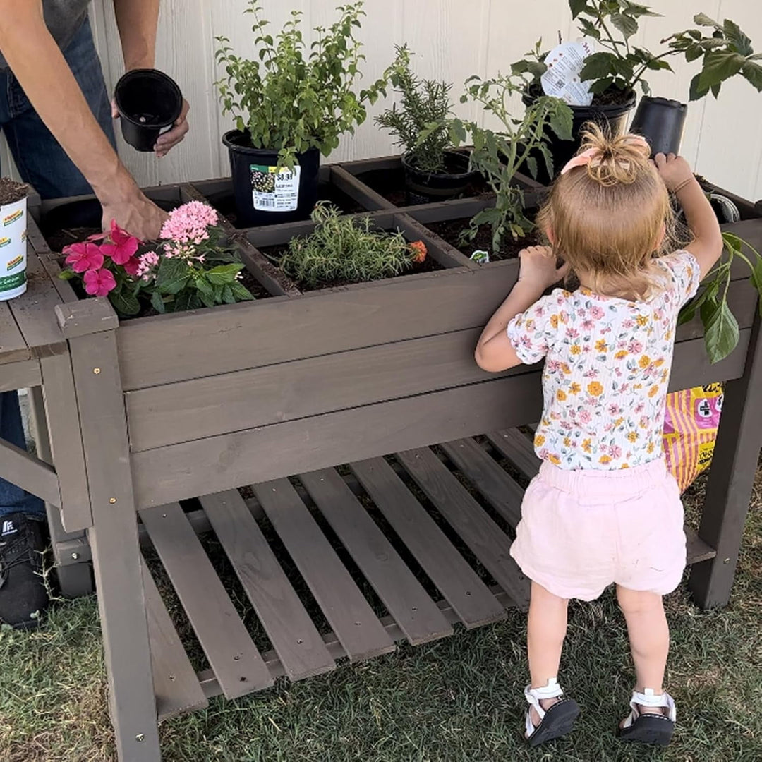 MEDEHOO Elevated Wooden Planter Box with Locking Casters - 52.7" L x 22" W x 30" H Raised Garden Bed, Removable Liner &amp; 230lb Weight Capacity for Outdoor Plants RB-GUT02-MB