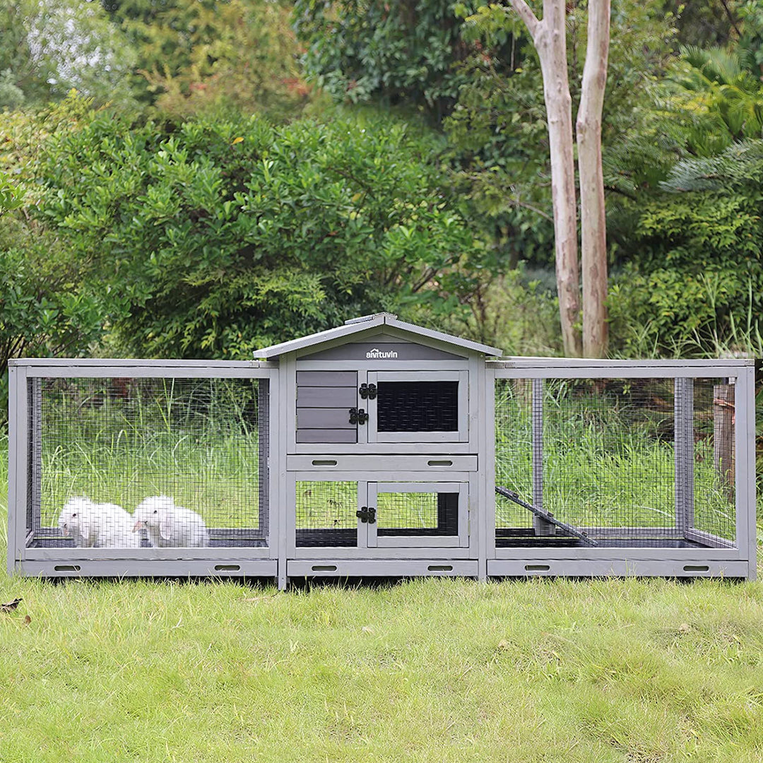 MEDEHOO Wood Rabbit Hutch Bunny Cage with Wheels Small Pet House for Guinea Pig Indoor &amp; Outdoor - Expand Style AIR65-WM