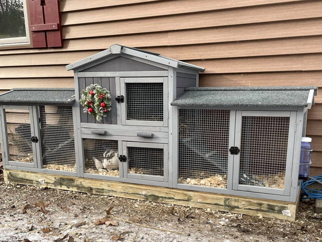 MEDEHOO Chicken Coop Outdoor with PVC Bottom Layer Indoor Rabbit Hutch Wooden Bunny Cage Large Rabbit House with Run