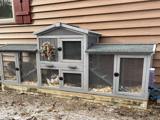 MEDEHOO Chicken Coop Outdoor with PVC Bottom Layer Indoor Rabbit Hutch Wooden Bunny Cage Large Rabbit House with Run