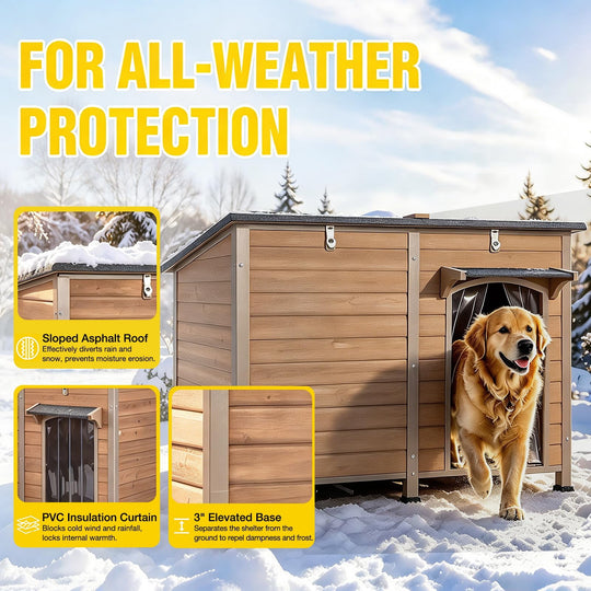 MEDEHOO Extra Large Heated Dog House Insulated Dog Kennel Winter Shelter with Safe Thermostat-Controlled Heating Pad, Chew-Proof Metal Frame, 6-Sided Thermal Liner for Large Dog Breeds (Brown) AIR63-CG-HP-A11-WM