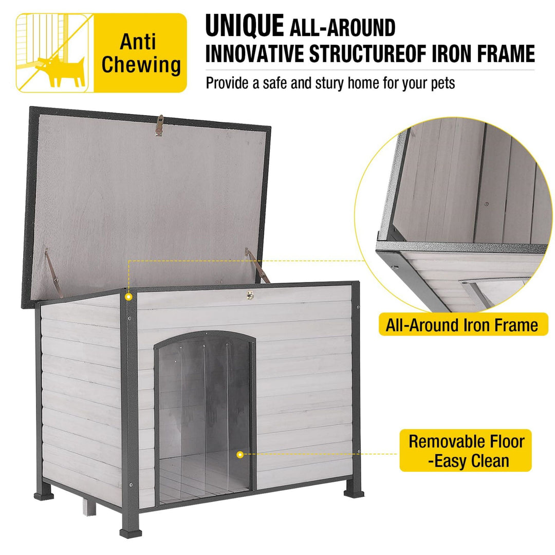 MEDEHOO Wooden Dog House Anti-chewing Kennels for Outdoor &amp; Indoor, Off-White Large