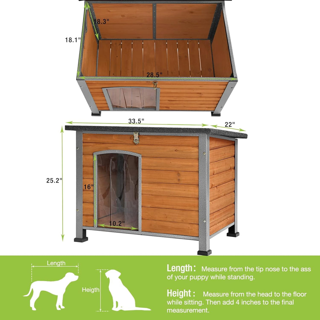 MEDEHOO Chew Proof Dog House with Metal Iron Frame Outdoor Dog Kennel for Small Medium Large Indoor Dog Cage (33.5" L,Brown Color) AIR074-WM