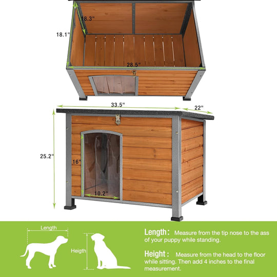MEDEHOO Chew Proof Dog House with Metal Iron Frame Outdoor Dog Kennel for Small Medium Large Indoor Dog Cage (33.5" L,Brown Color) AIR074-WM