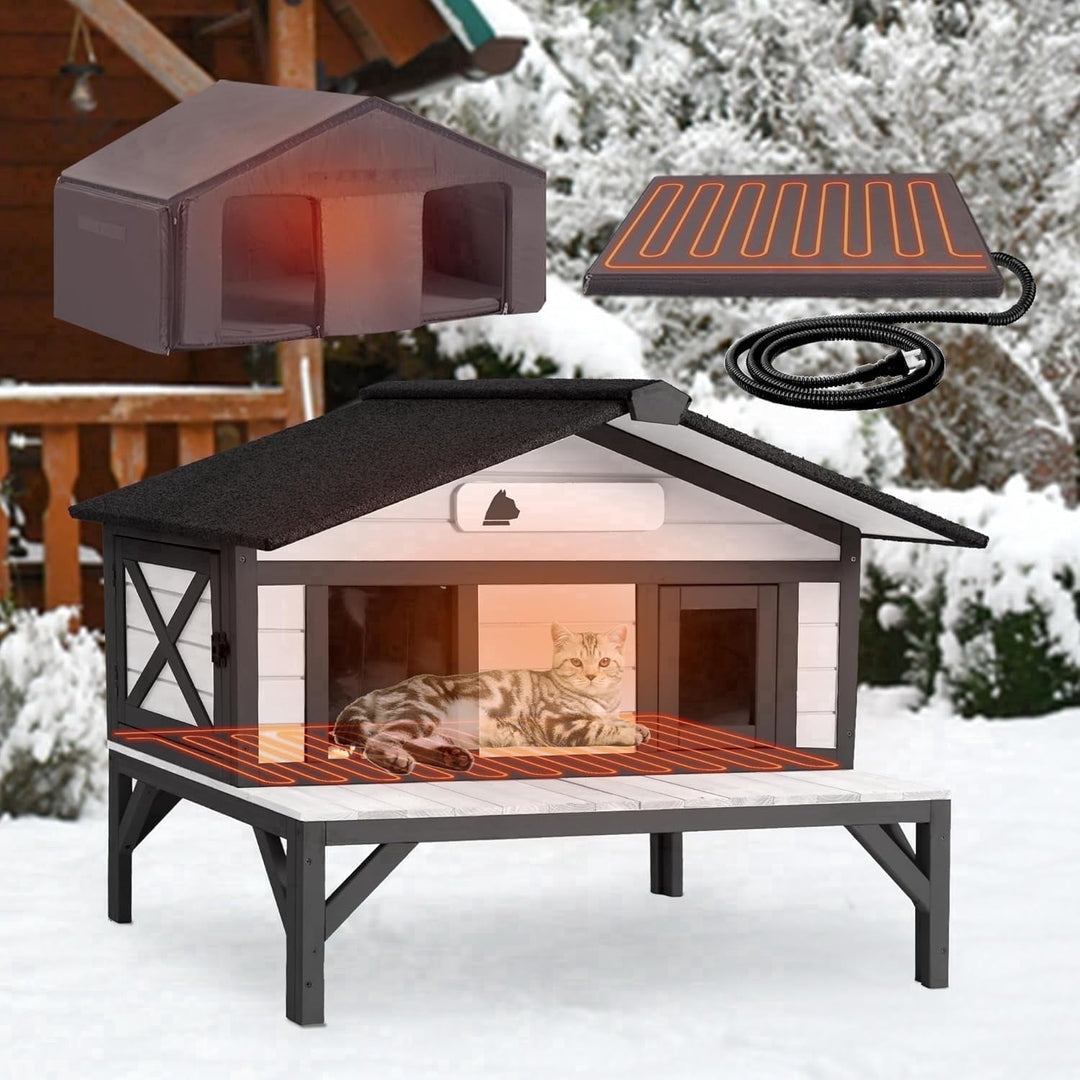 MEDEHOO Heated Cat House for Outside, Outdoor Cat House Insulated with Electric Heating Blanket, Bite-Resistant Wires, Weatherproof Feral Cat Shelter for Winter