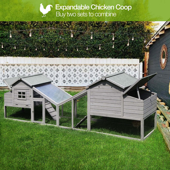 BUTINGLALE Outdoor Mobile Chicken Coop with Wheels Hen House with Nesting Box Wooden Bunny Cage Large Duck House with Run UV Roof Rabbit Hutch(Grey) AIR23-D-N