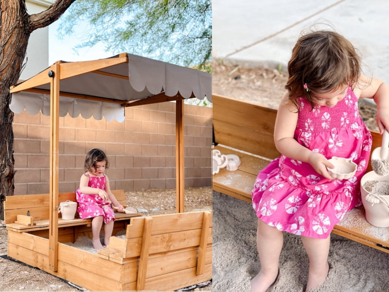 Kids Sand Boxes with Canopy Sandboxes with Covers Foldable Bench Seats,Children Outdoor Playset BSRG055