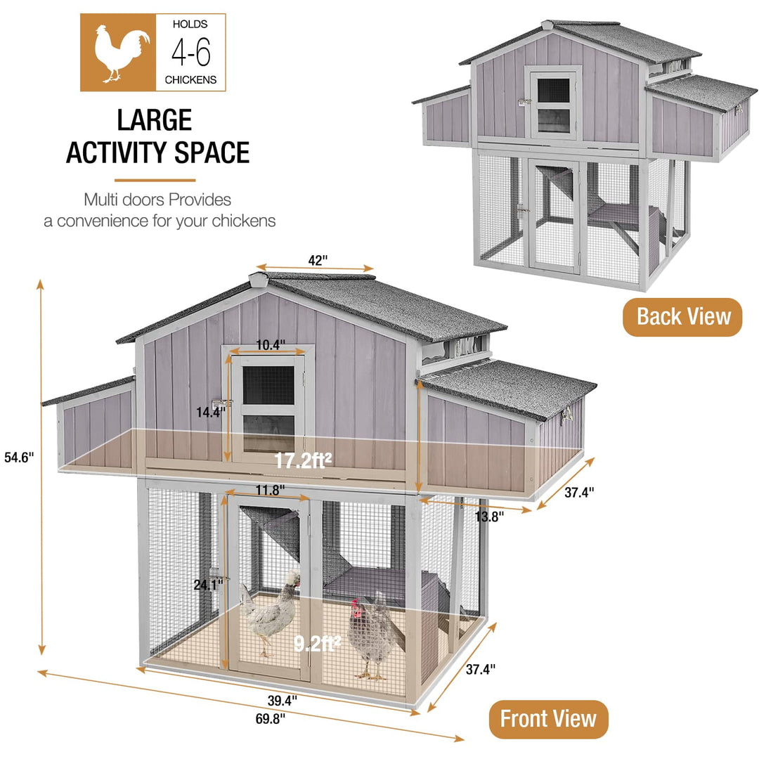 MEDEHOO Chicken Coop Folding Chicken House, Hen Coop Poultry Cage for 2-4 Chickens, Foldable Hen House 26ft² Multi-Levels, Easy to Set Up AIR66-U
