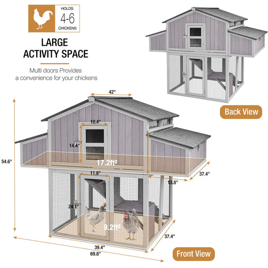 MEDEHOO Chicken Coop Folding Chicken House, Hen Coop Poultry Cage for 2-4 Chickens, Foldable Hen House 26ft² Multi-Levels, Easy to Set Up AIR66-U