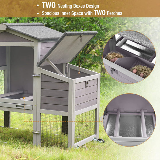 MEDEHOO Mobile Chicken Coop with Nesting Box, Outdoor Hen House Poultry Cage with Casters X-Large AIR61-U