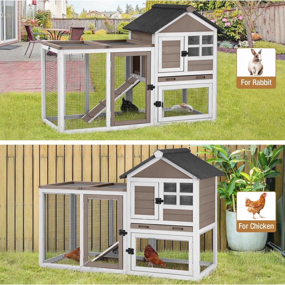 MEDEHOORabbit Hutch Chicken Coop Expandable Indoor Bunny Cage Outdoor Guinea Pig Cage with Run 51.6" L BSR70022-B