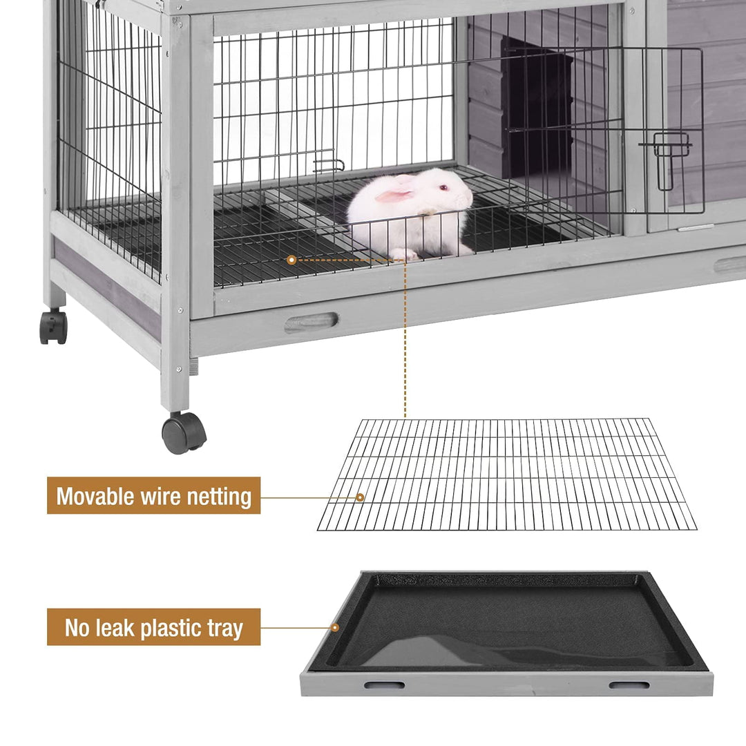 BUTINGLALE Rabbit Hutch Indoor Outdoor Rabbit Cage Bunny Cage with Run,No Leak Pull Out Tray,Wire Fence AIR24-G