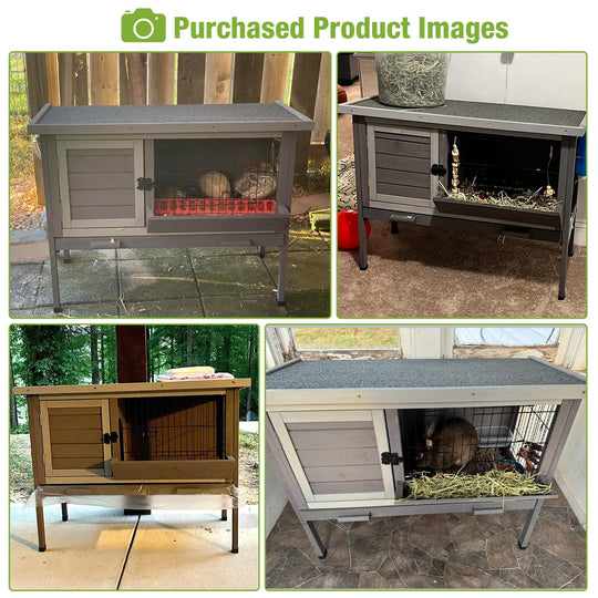 BUTINGLALE Guinea Pig Cage Indoor Wooden Rabbit Hutch with Metal Floor Grid and Removable Tray for Easy Cleaning, Bunny Cages Outdoor Waterproof Roof and Elevated Legs AIR01-B-N
