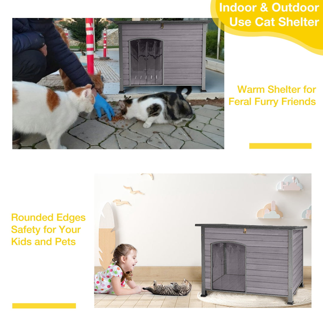 MEDEHOO Indoor Outdoor Dog House,Anti-Chewing Iron Frame Dog Kennel,Wood Warm Pets Home,Weatherproof Outside Shelter GUT75-WM