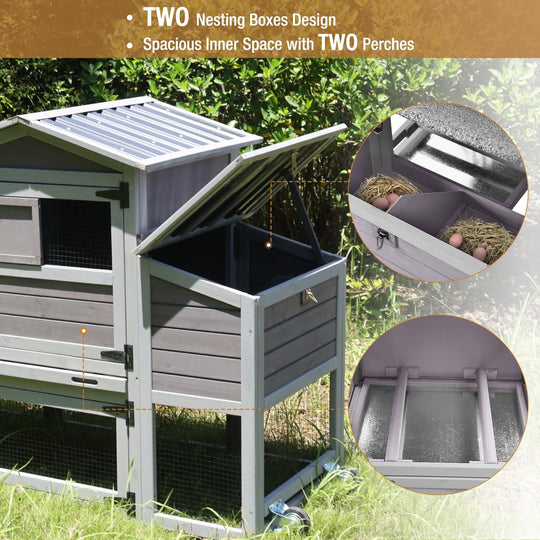 MEDEHOO 80" Chicken Coop with Wheels Expandable Large Waterproof Chicken House for Outdoor with Nesting Box AIR61-L-WM2
