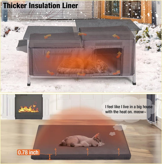 MEDEHOO Outdoor Cat House Insulated Feral Kitty Shelter with Liner Weatherproof Cat Condo for Winter AIR93-IN-WM