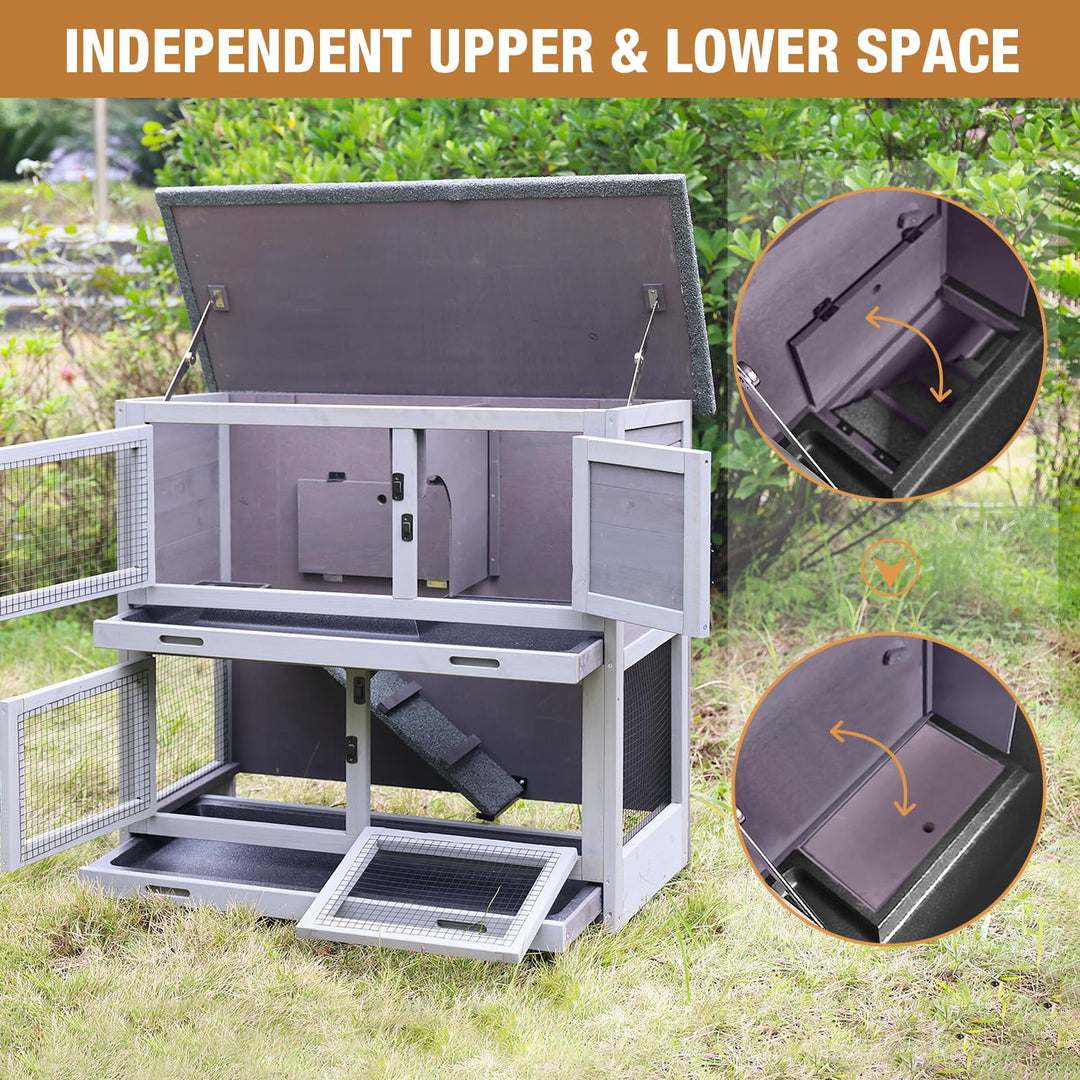 BUTINGLALE Rabbit Hutch Indoor Outdoor, Bunny Cage with Casters, Guinea Pig Cage Bunny Hutch with Two Plastic Trays 36inch SKY77-WM