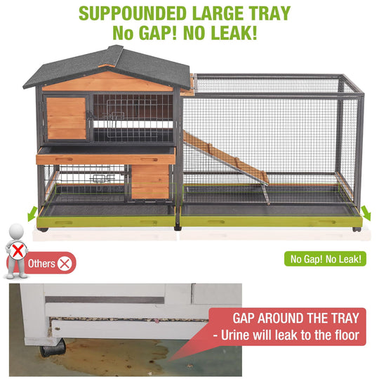 MEDEHOO Rabbit Hutch with Chew-Resistant Metal Frame Indoor Bunny Cage Outdoor Rabbit Cage with Wheels and Leakproof Tray AIR19-X-N