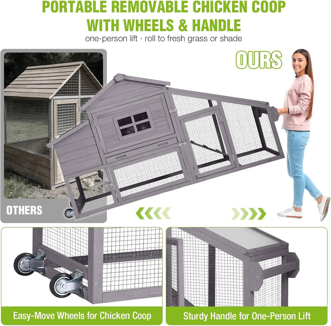 MEDEHOO Large Chicken Coop on Wheels, Expandable Outdoor Mobile Chicken House, Hen House Poultry Cage with Nesting Box, Leakproof Pull-Out Tray &amp; UV-Resistant Roof – Grey AIR23-W-A-WM