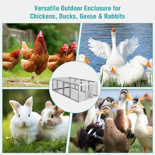 MEDEHOO 20.7 sq ft Chicken Coop Run Extension for Outdoor, Heavy Duty Metal Chicken Run with Safety Lock Doors, 79"x38"x27"
