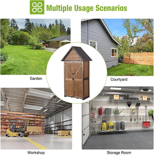 67.1" Outdoor Storage Cabinet Waterproof with Lockable Double Doors, Garden Storage Cabinet with Adjustable Shelves, Tool Organizer for Outside, Brown