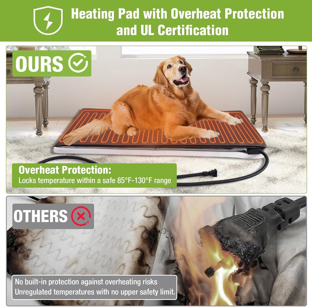 MEDEHOO Extra Large Heated Dog House Outdoor XL Insulated Dog House Weatherproof Dog Kennel with Safe Heating Pad, Thermal Liner, Chew-Proof Metal Frame for Large Dogs, 43.3" L×29.4" D×33.4" H MAR-AIR43M-HP-WM