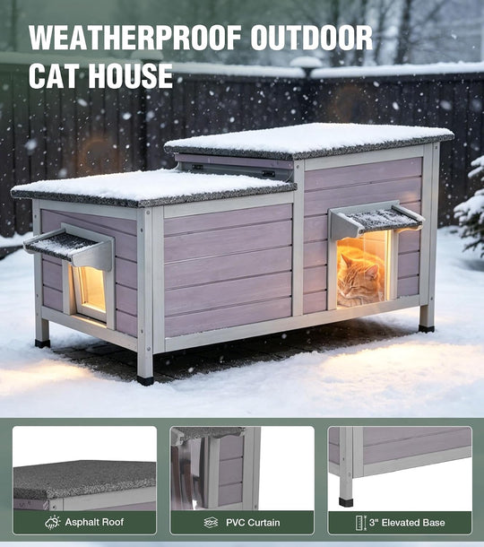 MEDEHOO Heated Cat House Outdoor Cat House Insulated Large Weatherproof Feral Cat Shelter with Heated Pad, Insulated All-Round Thermal Liner, Escape Door for 1-4 Cats