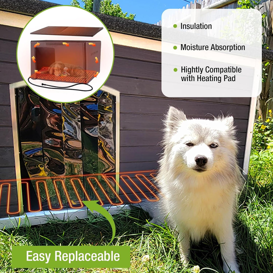 MEDEHOO 43.3" Heated Dog House Outdoor, XL Insulated Weatherproof Kennel with Heating Pad &amp; Chew-Proof Metal Frame GUT43-IN-WM