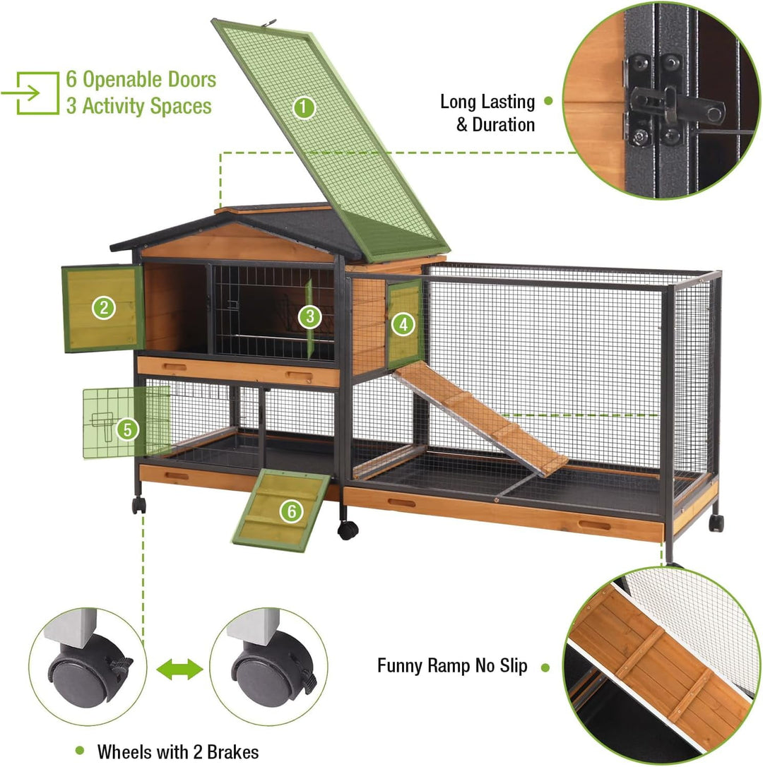 MEDEHOO Rabbit Hutch Outdoor Indoor, Rabbit Cage with Wheels Bunny Cage Large Guinea Pig Cage for Small Animals with Tray AIR190-X-WM