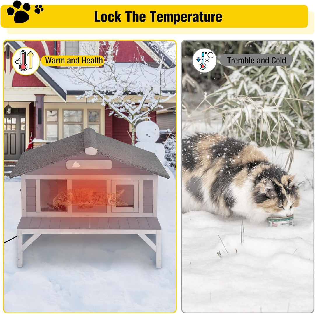 MEDEHOO Heated Cat House for Outside Large Outdoor Insulated Cat House Weatherproof Feral Cat Shelter with Heated Pad, Insulated All-Round Thermal Liner, Chewproof Cable for 1-4 Cats (Winter-Ready) AIR92-M-IN-HP-WM