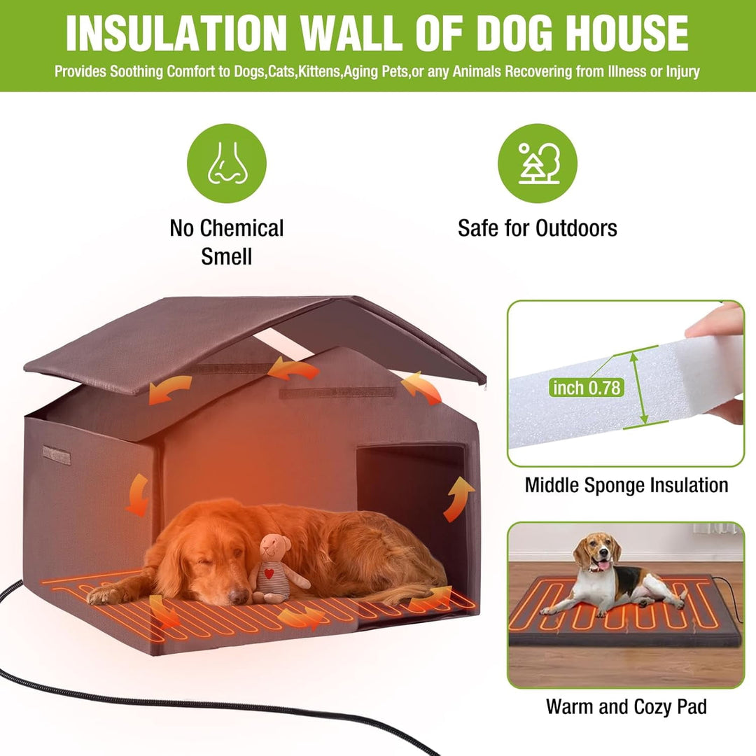 MEDEHOO Heated Dog House Outdoor Large Dog Kennel with Iron Frame, Weatherproof Dog Cage with Insulated Liner for Small &amp; Medium &amp; Large Dogs
